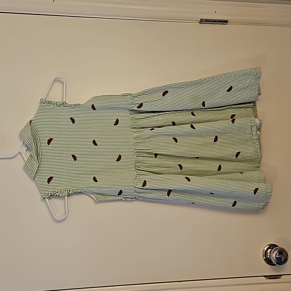 3/$30 GYMBOREE Green Striped Embroidered Watermelon Sleeveless Jumper Dress - Picture 5 of 5